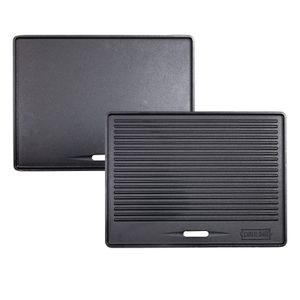 40 x 30 cm GP1 Grillplatte für PRORED Serie Wendeplatte Gusseisen Pizzaplatte Grill-Zubehör Universal Grillaufsatz Geriffelte & Glatte Emaille-Beschichtung Fläche verwendbar, massive Grillpfanne Schwarz
