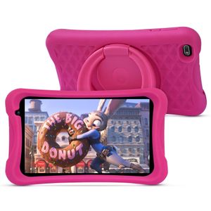 Dětský tablet PRITOM L8, pro děti 2-12 let, 8palcový HD IPS displej Android 10, čtyřjádrový procesor, 2GB RAM 32GB ROM, růžové dětské pouzdro