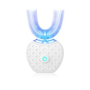 360 Grad Intelligent Automatic Sonic Elektronische Zahnbürste USB Wiederaufladbare U-Form mit 4 Modi Timer Blaulicht Zahnpasta (Weiß)