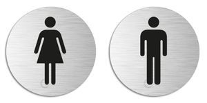 WC-Schild Türschild Toilettenschild Ø 75 mm Aluminium Edelstahl-Optik - 2er-Set Damen Herren