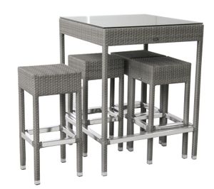 KONWAY® SMALL Polyrattan Garten Bar Set Möbel quarz Stehtisch Barhocker Tisch