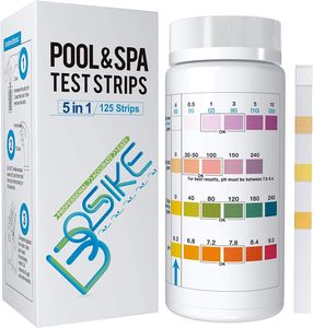 BOSIKE 5 in 1 Whirlpool, Pool Tester & Spa Teststreifen Set - 125 Wassertester für pH Wert, Chlor, Brom, Cyanursäure & Alkalinität