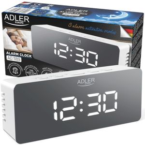Adler- Wecker Digital, UHR | ALARM | TEMPERATUR, 2 Display-Hintergrundbeleuchtungsmodi, USB, weiß, Funktioniert mit Batterien und Kabelstromversorgung