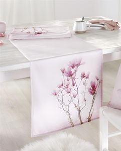 Tischläufer "Tulpenmagnolie" in Samt Optik, rosa, 40x140 cm, Tischband, Mitteldecke