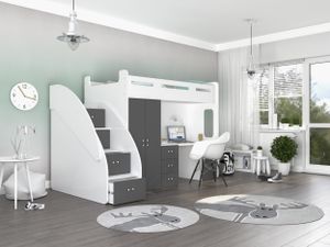 MEBLITO Kinderbett Bonini Plus Etagenbett Hochbett mit Schreibtisch 80x200 Grau