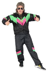 80er Jahre Premium Trainingsanzug für Herren - schwarz grün pink, Größe:XXXXL