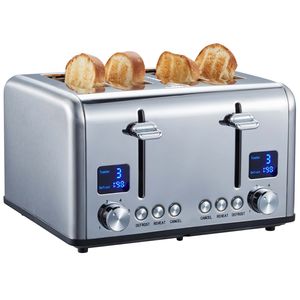 Steinborg 4 Scheiben Edelstahl Toaster | Brötchenaufsatz | 2x digitale Displays mit Countdown | Cool-Touch Gehäuse | Krümelschublade | 1630 Watt |