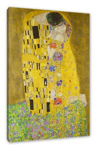Gustav Klimt - Der Kuss - Leinwandbild / Größe: 100x70 cm / Wandbild / Kunstdruck / fertig bespannt