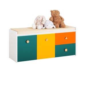 SoBuy KMB82-W Kinder Sitzbank Spielzeugtruhe Spielzeugkiste Aufbewahrungsbox mit Rollen Kinderbank Schuhbank