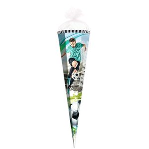 Geschenk-Schultüte klein Fußball-Star 50 cm - 6-eckig Tüllverschluss - Zuckertüte