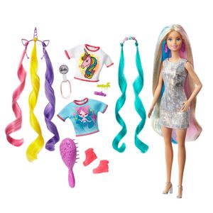Bábika Barbie s fantazijnými vlasmi (blond), vzhľad morskej panny a jednorožca, obliekacia bábika