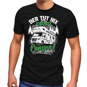 Herren T-Shirt Camping Der tut nix der will nur campen Geschenk für Wohnmobilbesitzer Fun-Shirt Spruch lustig Moonworks® schwarz-grün XXL