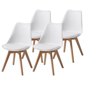 ALBATROS Sada 4 stoličiek do jedálne AARHUS, biela - masívne bukové nohy, škandinávsky retro dizajn, pohodlná škrupinová stolička - elegantná kuchynská stolička, stolička do jedálne k jedálenskému stolu