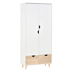 HOMCOM Kleiderschrank Garderobe Schrank mit Stange Schublade für Wohnzimmer Schlafzimmer Weiß+Natur 80 x 40 x 180 cm