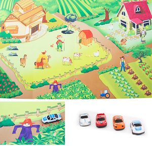 120x80 grosse Spielmatte mit Autos, Kinderteppich, Spielteppich, Babymatte ranch