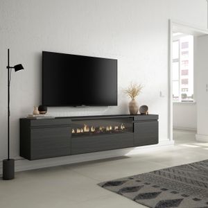 Skraut Home - TV-Schrank, Lowboard, 200x45x35cm, Für TV-Geräte bis zu 80", Elektrokamin. Maße, Hängend, Schwarz
