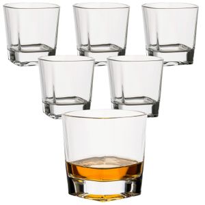 gouveo 6er Set Whisky-Gläser 250 ml Crystal - Whisky-Set Gläser im leicht eckigen Design - Trinkgläser für Whisky, Scotch, Cognac, Branntwein - Geschenkset für Männer und Whisky-Liebhaber