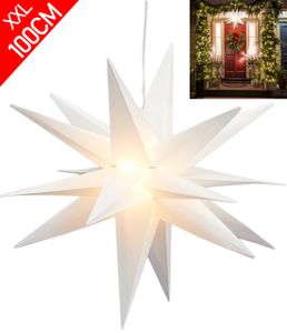 XXL 3D Leuchtstern Ø100cm inkl. warm-weißer LED Beleuchtung | Weihnachtsstern Advent Stern Deko beleuchtet | für Innen und Außen geeignet | mit Timerfunktion | Weiß