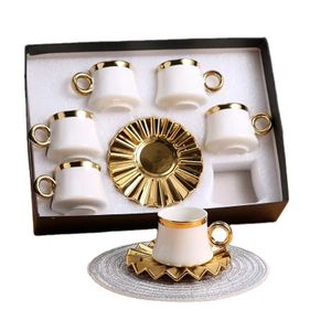 Luxus Espressotassenset 12-teilig für 6 Personen 75.Milliter Tassen und Untertassen Gold Design Medusa Mäander