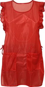 Chasuble Kasack Überwurf Schürze Dederon Nylon Nostalgie Rüsche einfarbig, Farbe:rot, Größe:XL