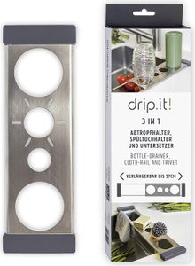Brainstream Sanni Shoo Drip.it! sivý multifunkčný odkapávač do drezu, držiak na utierky, organizér, organizér do drezu, odkapávač na fľaše na vodu Sodastream A005460 1747
