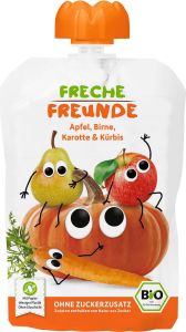 JABLKO - HRUŠKA - MRKVOVÁ - TEKVICOVÁ PENA BEZ PRIDANÝCH CUKROV OD 6 MESIACOV100 g - FRECHE FREUNDE