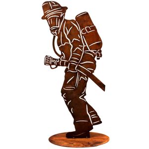 Rostikal Feuerwehrmann Figur 40 cm Dekoration aus Metall Rost Feuerwehr Deko für Garten in Edelrost