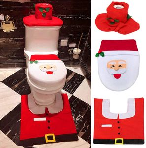 Weihnachtsdekoration 3 Stück Santa WC-Set Toilettensitzbezüge Badezimmerdekoration Teppich Tissue Box Cover Set