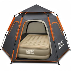 Sumosuma Komplettes Camping-Set Hydraulisches Pop-up-Zelt für 2–4 Personen & aufblasbares Doppel-Luftbett mit integrierter Pumpe – Wasserdicht, komfortabel & tragbar für Outdoor-Abenteuer
