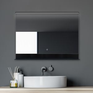 Talos Black Home 80 x 60 cm Wandspiegel - Badspiegel mit Beleuchtung und Ablage - eleganter Touchschalter - Lichtspiegel mit Lichtfarbe Neutralweiß - Badezimmerspiegel
