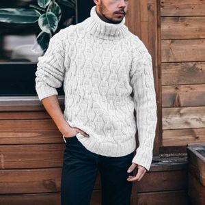 Herren Rollkragenpullover Strickpullover Baumwolle Slim Fit Pullover Warmer Winter Sweater Weiß,Größe L