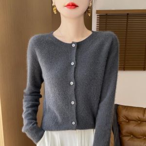 Warme, weiche Damen-Strickjacke mit Rundhalsausschnitt, XXL, Dunkelgrau