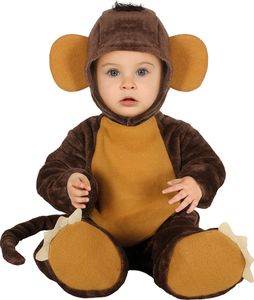 Äffchen Baby Karneval Kapuze Jumpsuit Schwanz Füßlinge, Größe: 12 - 18 Monate Farbe: Braun
