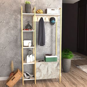 Skye Decor, Doga - Ephesus, Gold, Hallenstand, Weiß, 100 % MELAMINBESCHICHTETE SPANPLATTEN, 90 x 35 x 175 cm