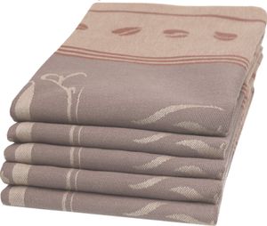5er Set Geschirrtücher, 50x70 cm, 100% Baumwolle, Kaffee Motiv, braun beige