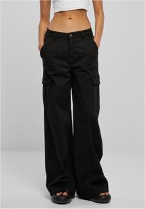 Dámské kalhoty Urban Classics Ladies High Waist Wide Leg Twill Cargo Pants black - 26