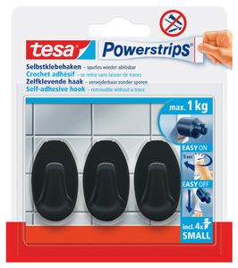 tesa Powerstrips Haken SMALL Oval schwarz 3 Haken + 4 Powerstrips