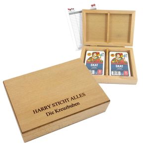 Skat Box Leinen, Kassette mit individueller Gravur, inkl. zwei Skat Kartenspielen, Club-Standard