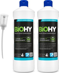 Profesjonalny płyn do mycia szyb BiOHY (butelka 2x1l) + dozownik | koncentrat płynu do mycia szyb, idealny do wszystkich CZYSZCZĄCYCH OKIEN | czyszczenie bez smug powierzchni szklanych, okiennych i lustrzanych