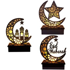 3 Stück Ramadan lichterkette LED Holz Mond Sterne Nachtlichter Eid Mubarak Laterne Vintage Home Decor Craft Ramadan Dekoration Ramadan Laterne
