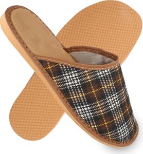 filsko® Vejen Herren Hausschuhe Samt Hausschuhe braun blau kariert Pantoffeln Slip-On Open-Toe