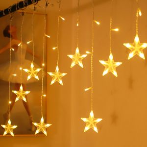2m LED Stern Lichtervorhang Lichterkette Batteriebetrieben Innen Party Garten Fenster Weihnachten Deko, Warmweiß