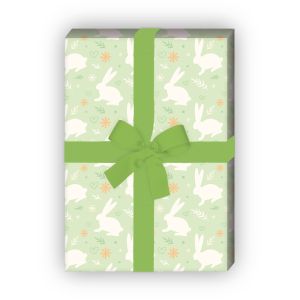 Häschen Geschenkpapier mit Herz für Geburtstage, Geburt, Ostern, grün - G11869, 32 x 48cm
