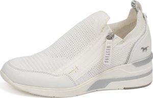 Mustang Damen Sneaker Sock Slipper Reißverschluss Stoff Keilabsatz 1378-401, Größe:40 EU, Farbe:Weiß