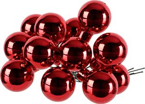 Weihnachtskugeln am Draht 2cm Glas 12 Stück - Weihnachtsrot glänzend