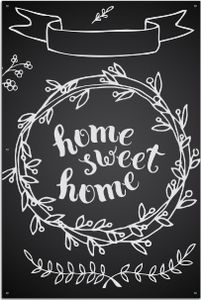 Wallario Outdoor-Poster für Garten oder Balkon, Motiv Home sweet Home  Weiß auf Schwarz, in ca. 61 x 91,50 cm