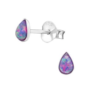 1 Paar Ohrringe Ohrstecker 925 Sterling Silber tropfenförmiger synthetischer Opal in Lila