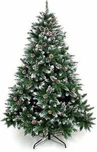 Yorbay 180cm Weihnachtsbaum Tannenbaum mit Ständer für Weihnachten-Dekoration mit Schnee und Kiefernzapfen