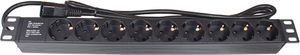 19" Steckdosenleiste, 1HE, Kaltgeräte-Stecker C14 an 9x Schutzkontakt-Buchse, Berührungsschutz, Kunststoffprofil, schwarz, Good Connections®