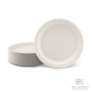 Ecocleo® PAPPTELLER, rund, 23cm, 100 Stück Einwegteller weiß, beschichtet